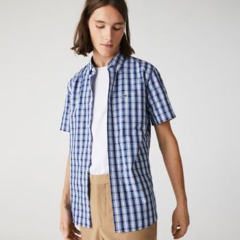 Lacoste Slim Fit Checked Poplin Shirt Pánské - Šortky Blankyt / Bílé / Blankyt | CZ-w0EtDh